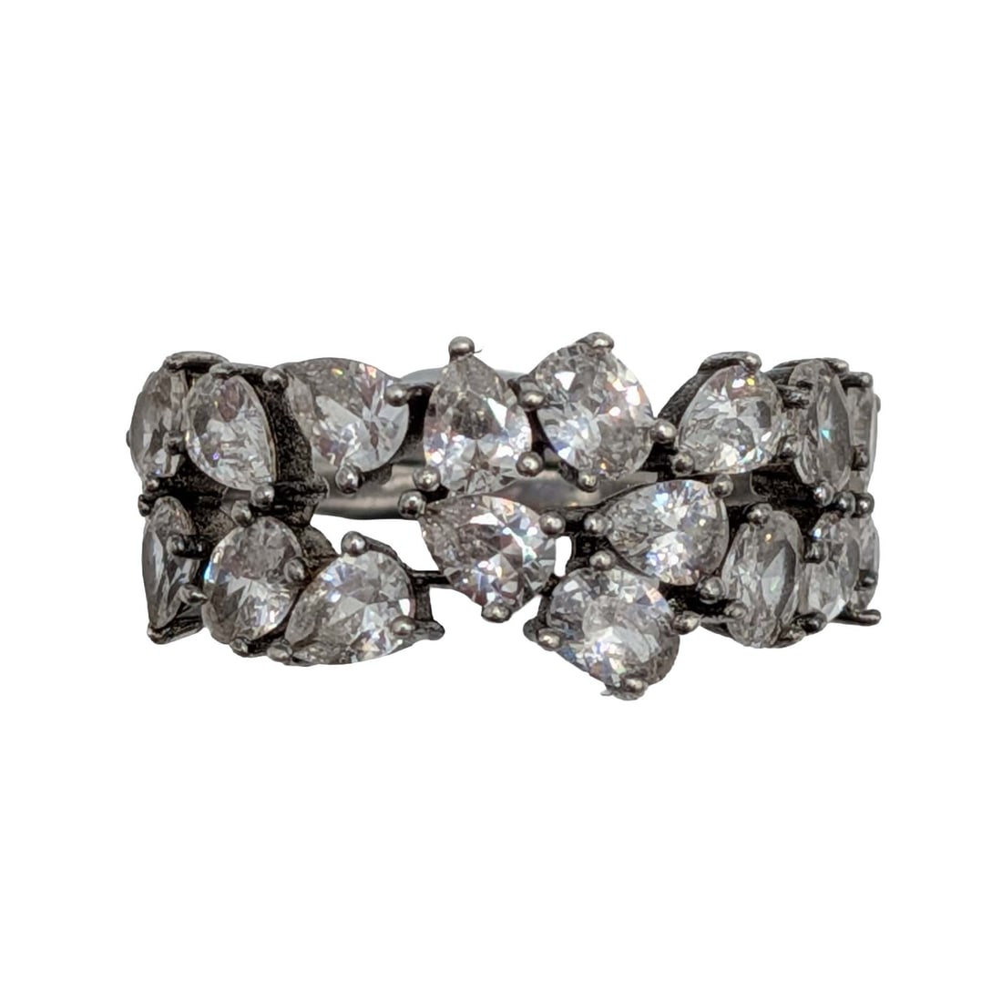 Signed Sterling Silver Rhinestone Cluster Ring Size 8 (1 of 5)