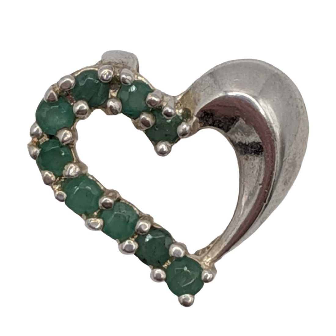 Ross Simons Sterling Silver Emerald Open Heart Slide Pendant: Ross Simons Sterling Silver, Emerald Open Heart Slide Pendant. Signed R fancy 925 China. 1.3g