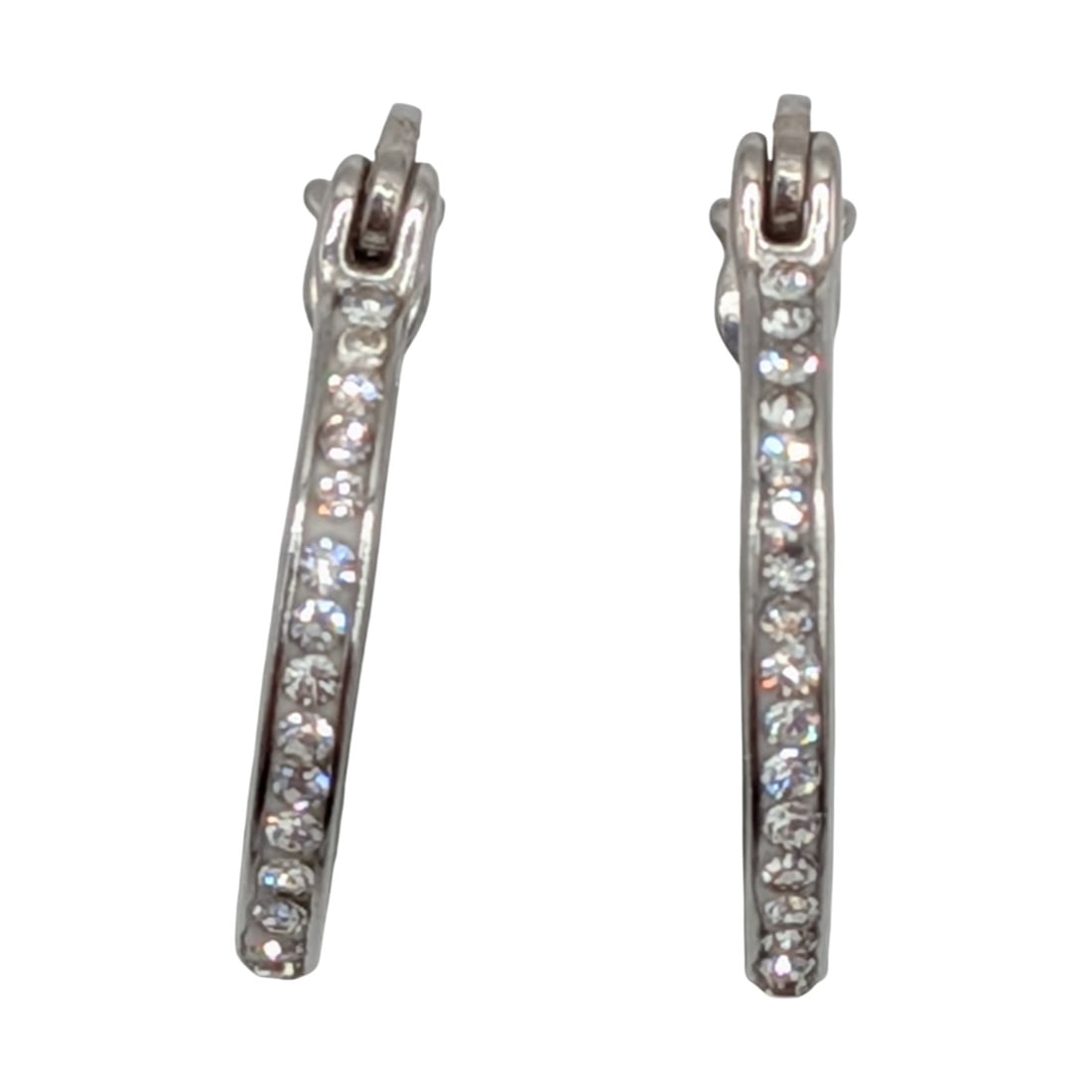 Signed Sterling Silver CZ Studded Hoop Earrings (1 of 3)