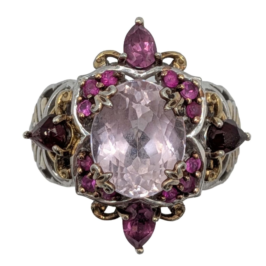 Signed Sterling Silver Ruby Multi-Stone Cluster Scroll Cut Ring Size 6.75 (1 of 5)