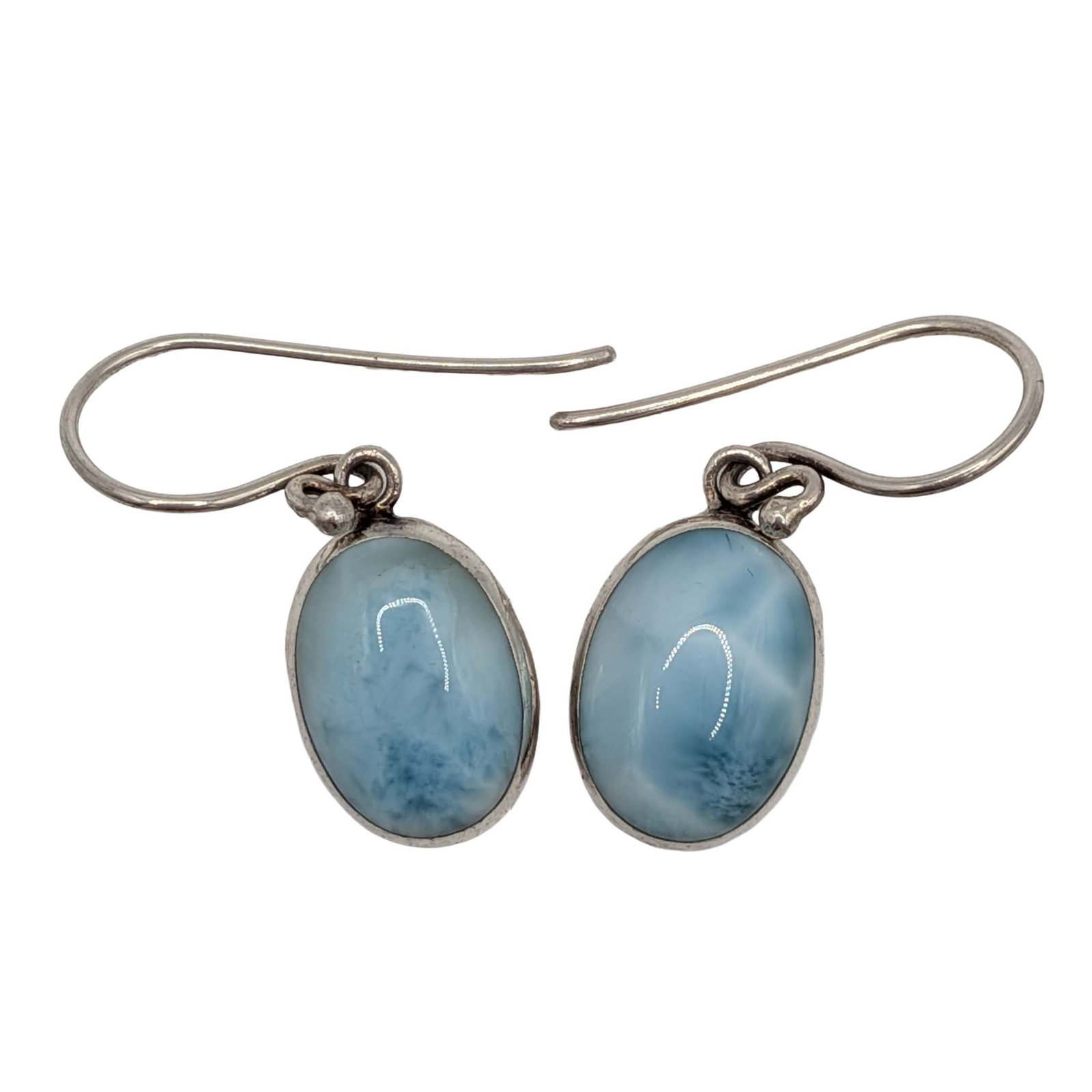 Sterling Silver Larimar Oval Dangle Earrings: Sterling Silver, Larimar Oval Dangle Earrings. Signed 925. 3.6g