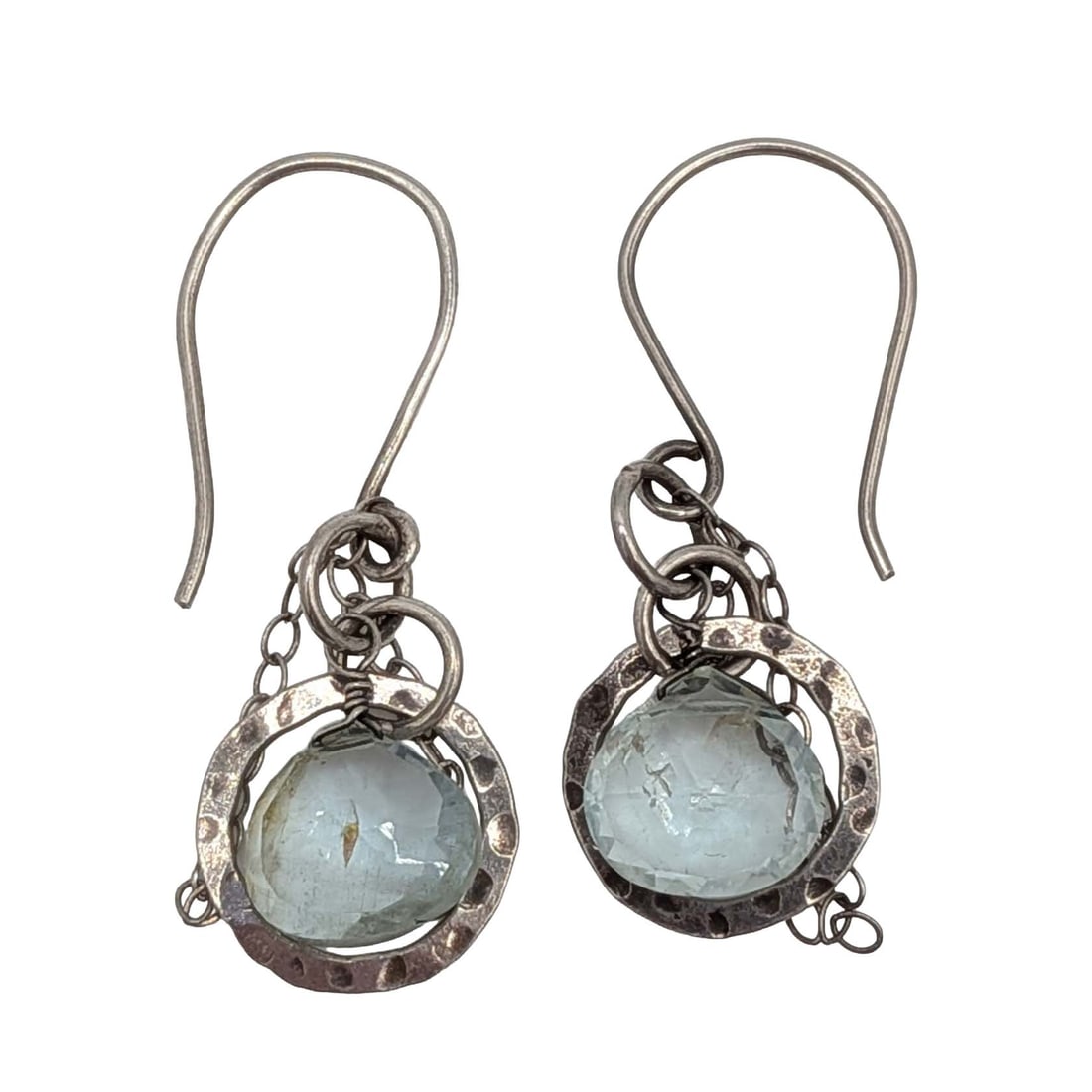 Sterling Silver Aquamarine Handmade Drop Circle Earrings (1 of 3)