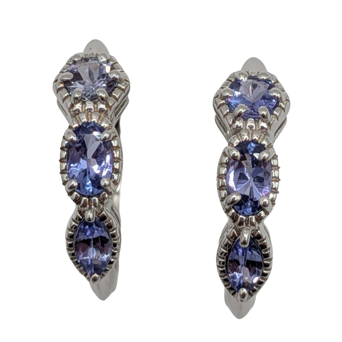 Signed Sterling Silver Lolite Three Stone Hinged Hoop Earrings (1 of 3)