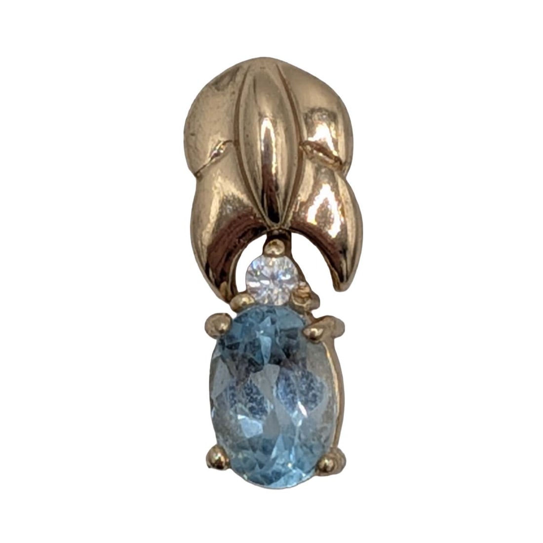 Signed Gold Over Sterling Silver Blue Topaz CZ Pendant: Signed Gold Over Sterling Silver, Blue Topaz, CZ Hinged Oval Slide Pendant. Signed 925 HAN Thai. 1.2g