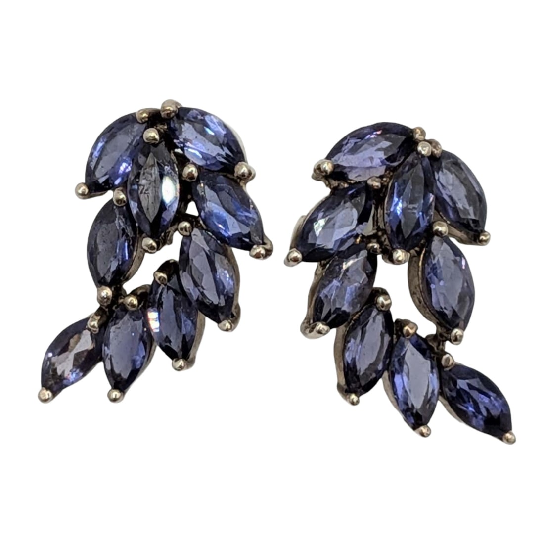 Signed Sterling Silver Lolite Leaf Cluster Stud Earrings: Signed Sterling Silver Lolite Leaf Cluster Stud Earrings. Signed 925 A. 4.7g