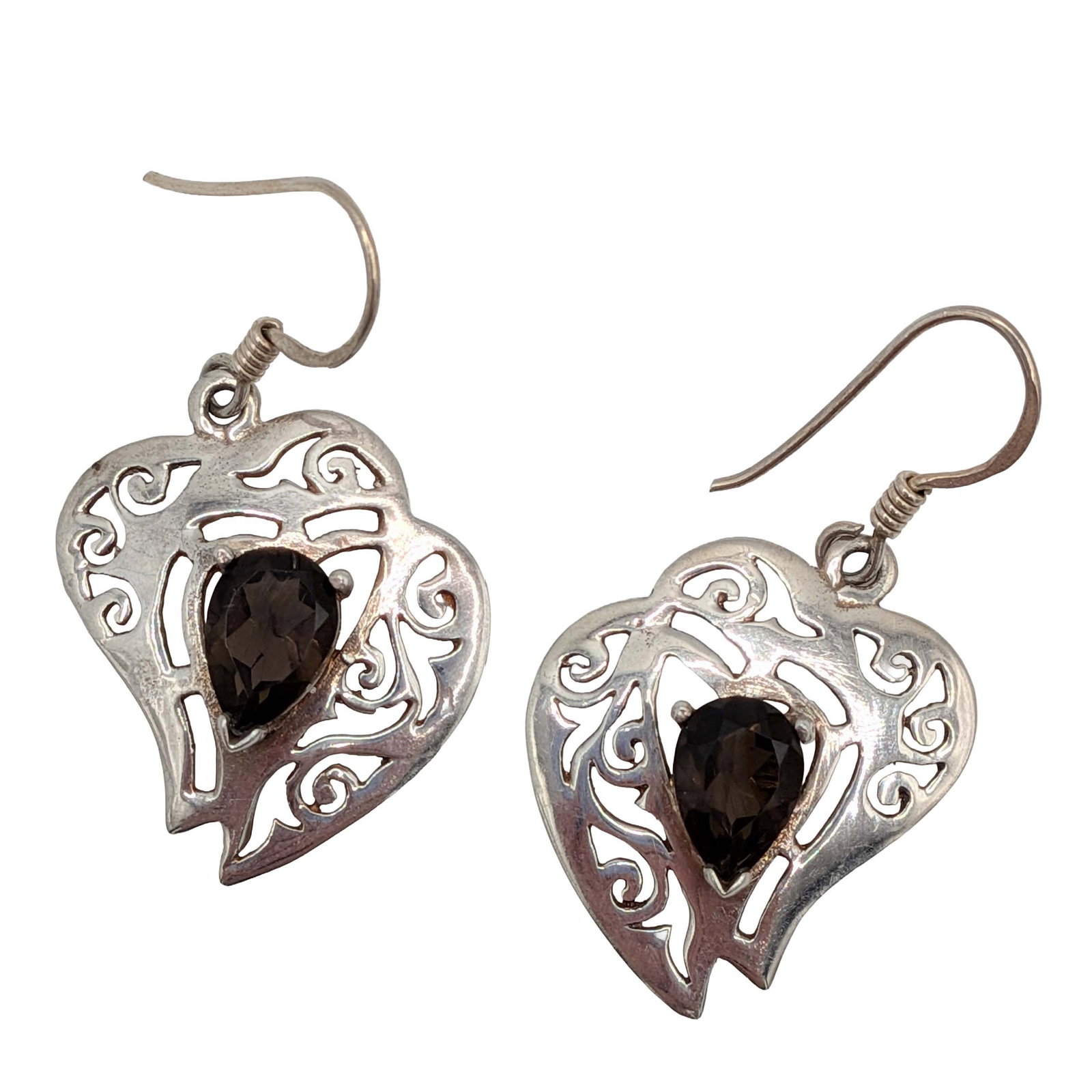 Sterling Silver Smoky Quartz Double Heart Dangle Earrings (1 of 4)