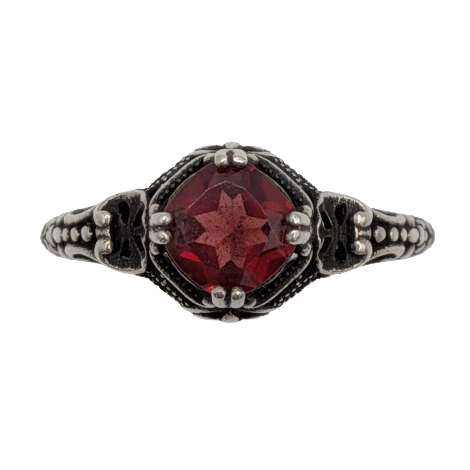 Sterling Silver Garnet Floral Solitaire Ring Size 8.25 (1 of 4)
