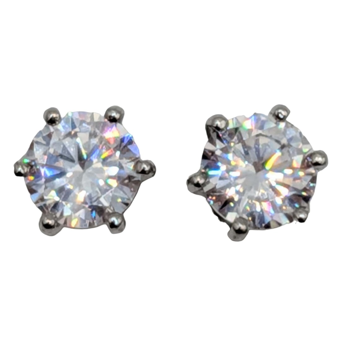 Signed Sterling Silver CZ Large Round Cut Stud Earrings (1 of 3)