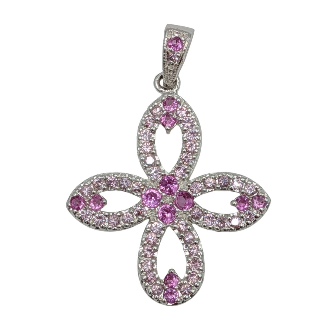 Signed Sterling Silver Ruby CZ Floral Cross Pendant (1 of 3)