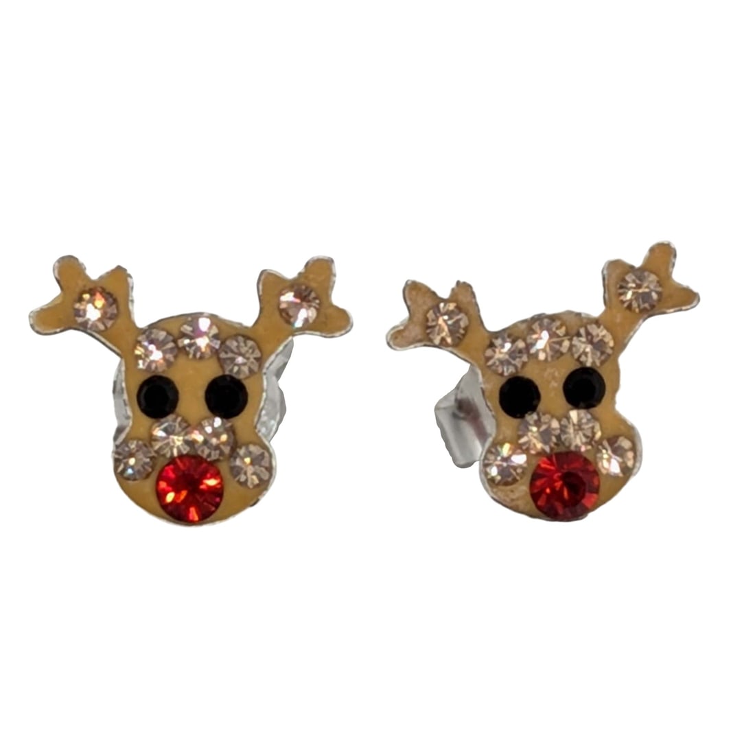 Signed Sterling Silver Rhinestone Reindeer Stud Earrings: Signed Sterling Silver, Rhinestone Reindeer Stud Earrings. Signed STE diamond BEE Ag 925. .5g