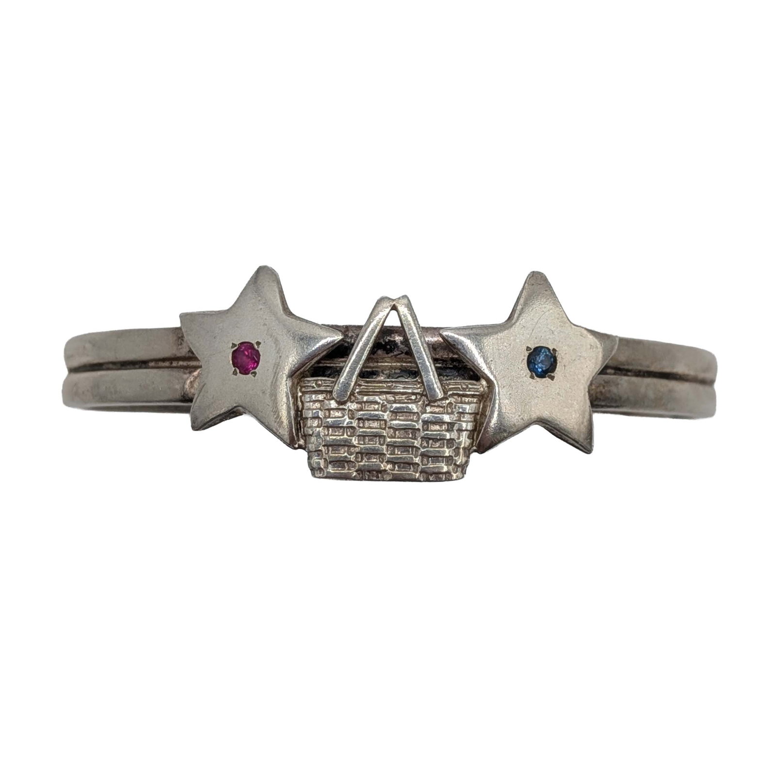 Sterling Silver Ruby Sapphire Star Picnic Basket Cuff Bracelet (1 of 3)