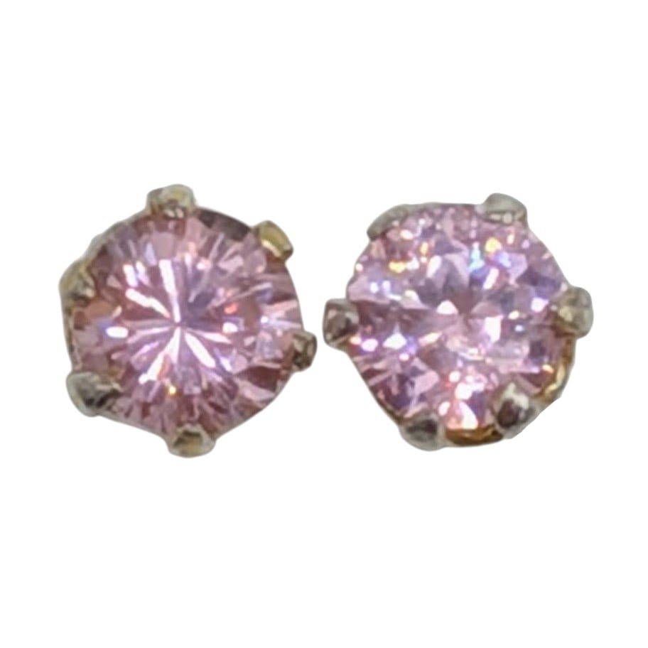 Gold Over Sterling Silver Pink Rhinestone Stud Earrings: Gold Over Sterling Silver, Pink Rhinestone Stud Earrings. Signed Sterling. .5g