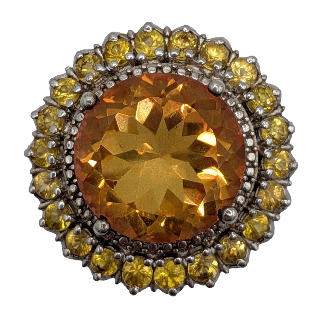 Signed Sterling Silver Citrine Topaz Halo Ring Size 7.25 (1 of 4)