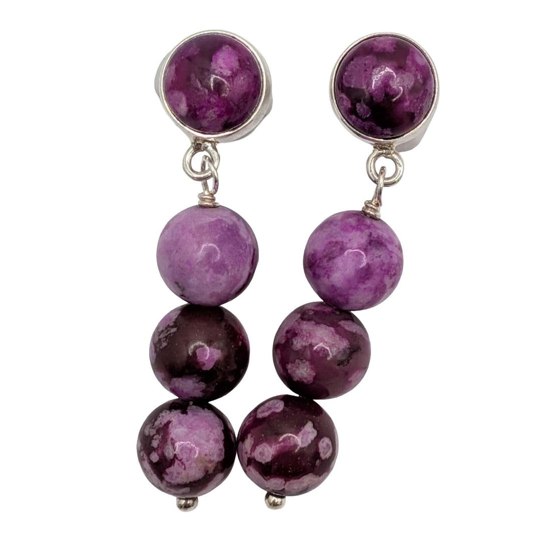 Sterling Silver Purple Agate Bead Dangle Stud Earrings (1 of 3)