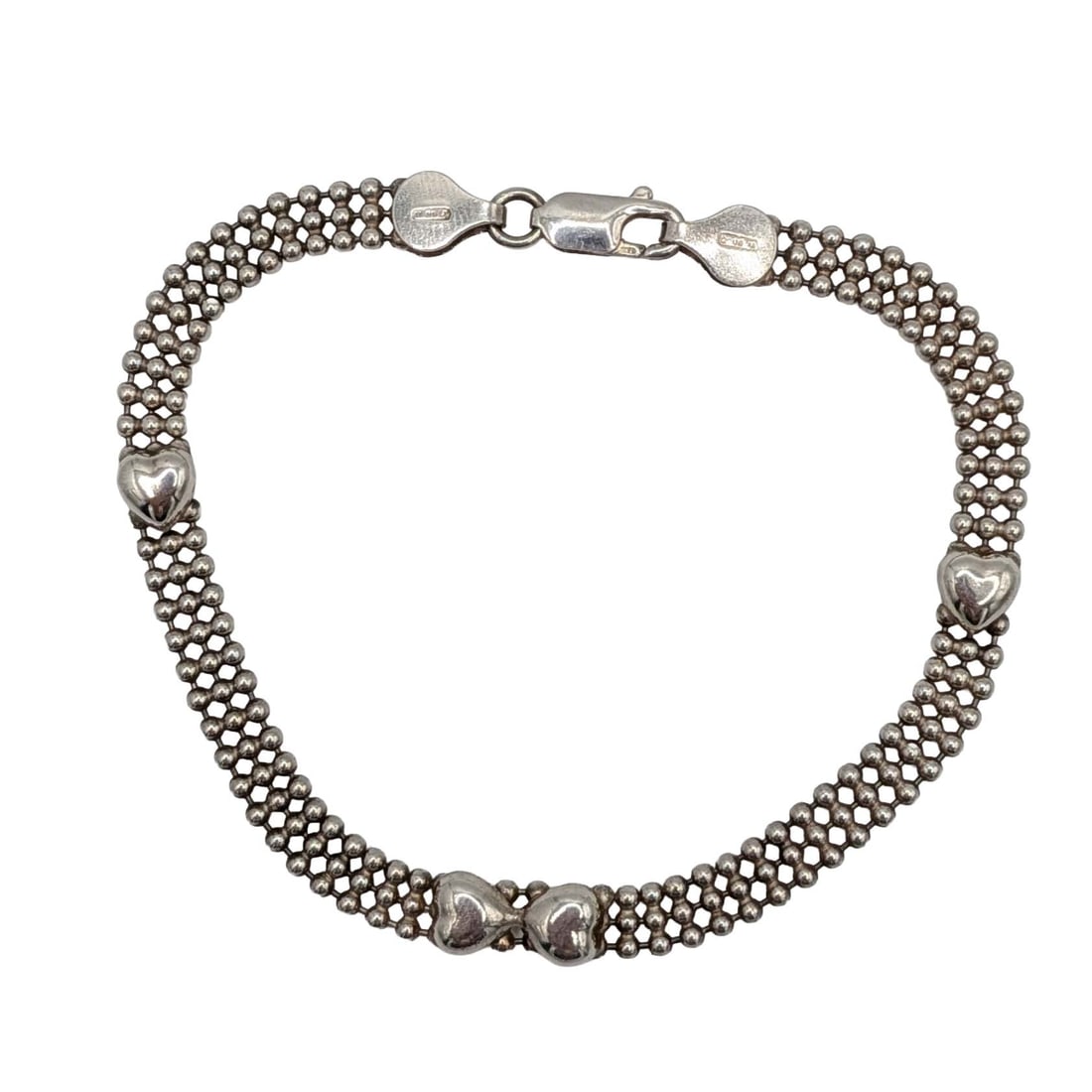 Signed Sterling Silver Triple Ball Chain Heart Bracelet (1 of 3)