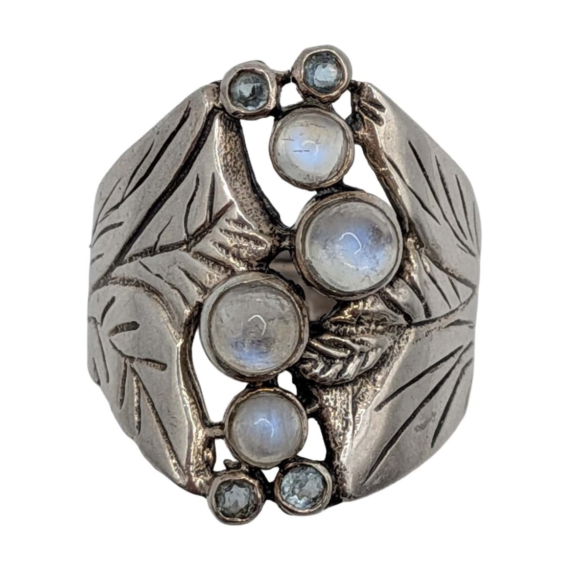 Signed Sterling Silver Topaz Moonstone Leaf Wrap Ring Size 7 (1 of 5)