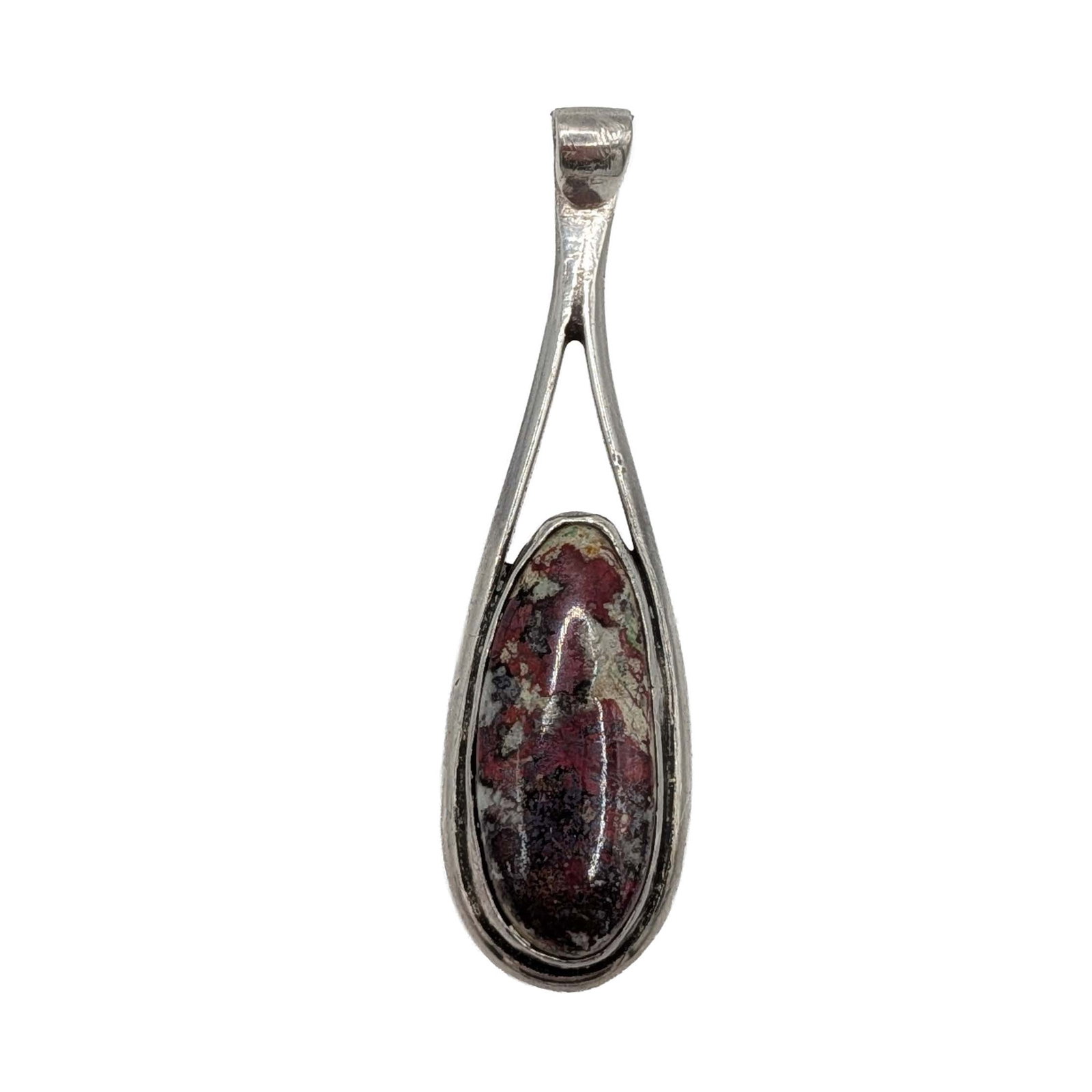 Sterling Silver Red Jasper Long Drop Pendant: Sterling Silver, Red Jasper Long Drop Pendant. Signed 925. 9.2g
