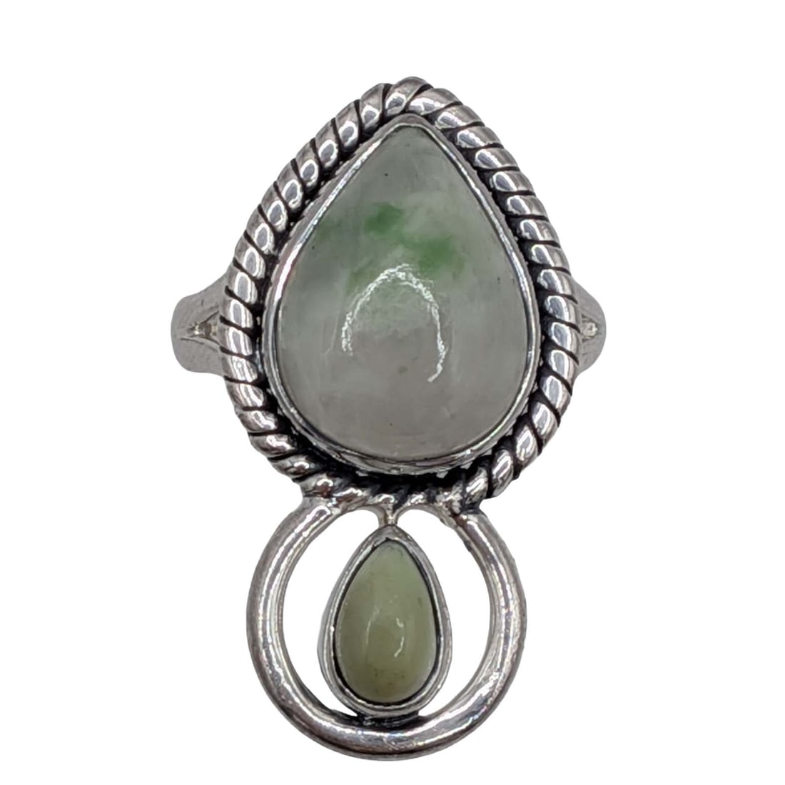 Arya Sterling Silver Jadeite Ring Size 10: Arya Sterling Silver, Jadeite Double Teardrop Ring. Size 10. Signed Arya 925. 9.4g