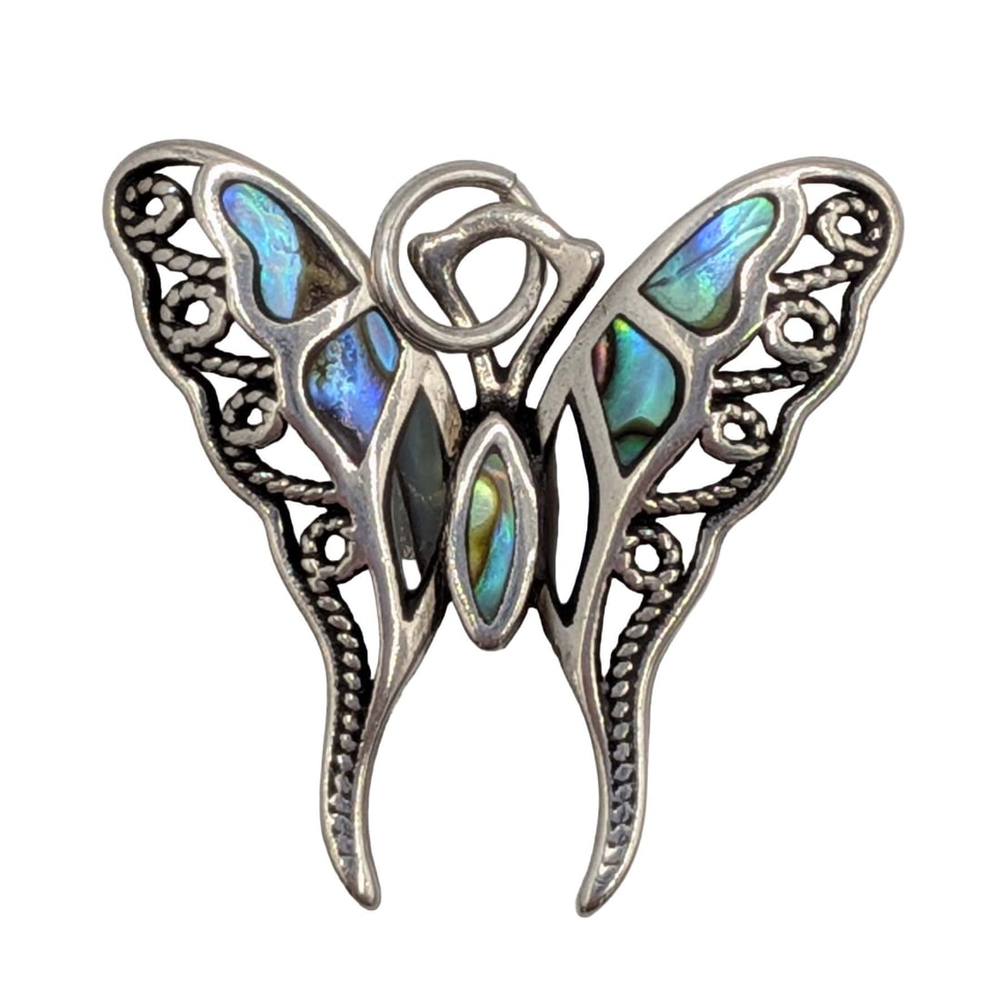 Signed Sterling Silver Abalone Inlay Butterfly Pendant (1 of 3)