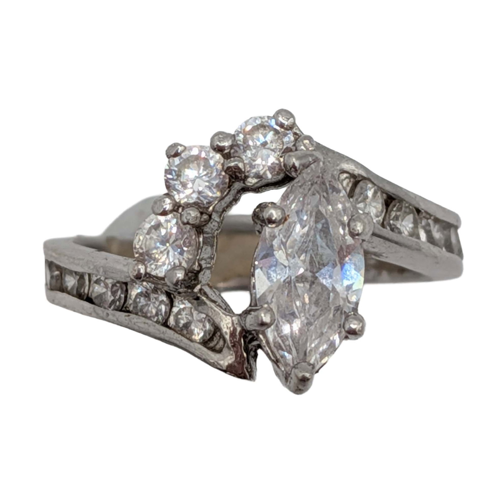 Sterling Silver Rhinestone Marquise Cut Ring Size 6.75: Sterling Silver, Rhinestone Marquise Cut Ring. Size 6.75. Signed 925. 4.3g