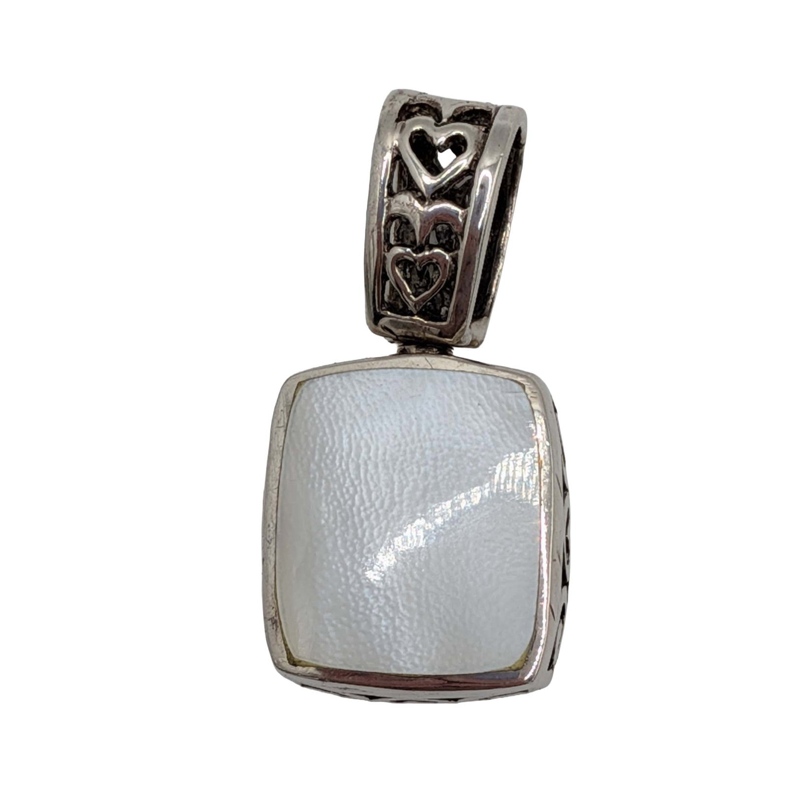 Sterling Silver Mother of Pearl Inlay Open Scrollwork Pendant: Sterling Silver, Mother of Pearl Inlay Open Scrollwork Pendant. Signed 925. 5.7g