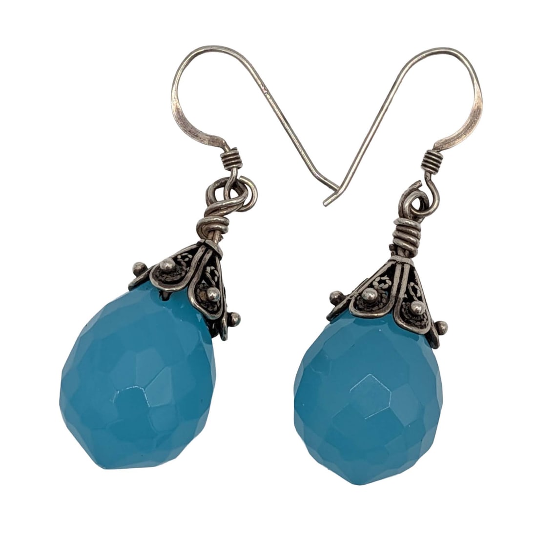 Sterling Silver Blue Glass Bali Style Dangle Earrings (1 of 3)