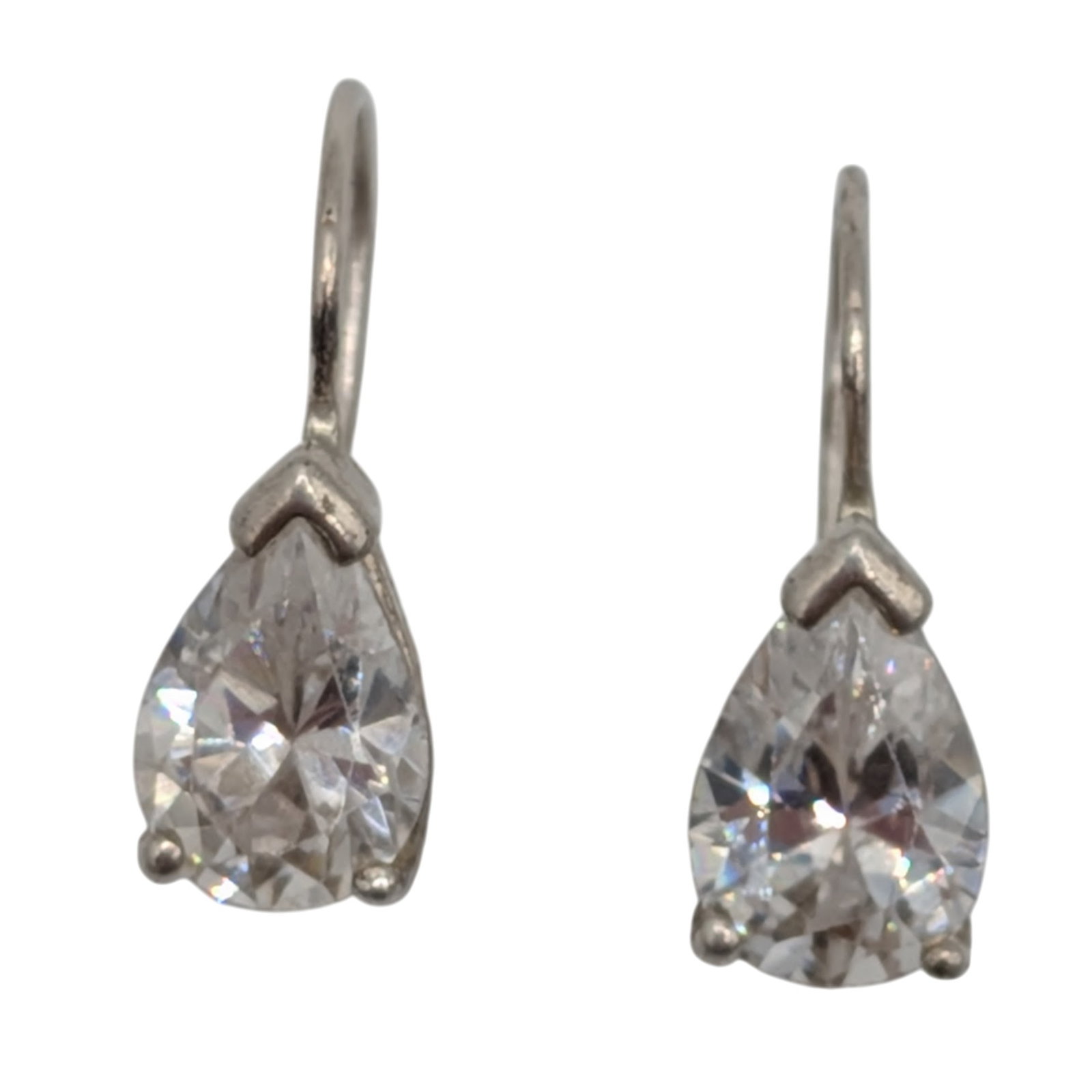 Signed Sterling Silver Rhinestone Pear Cut Drop Earrings (1 of 4)