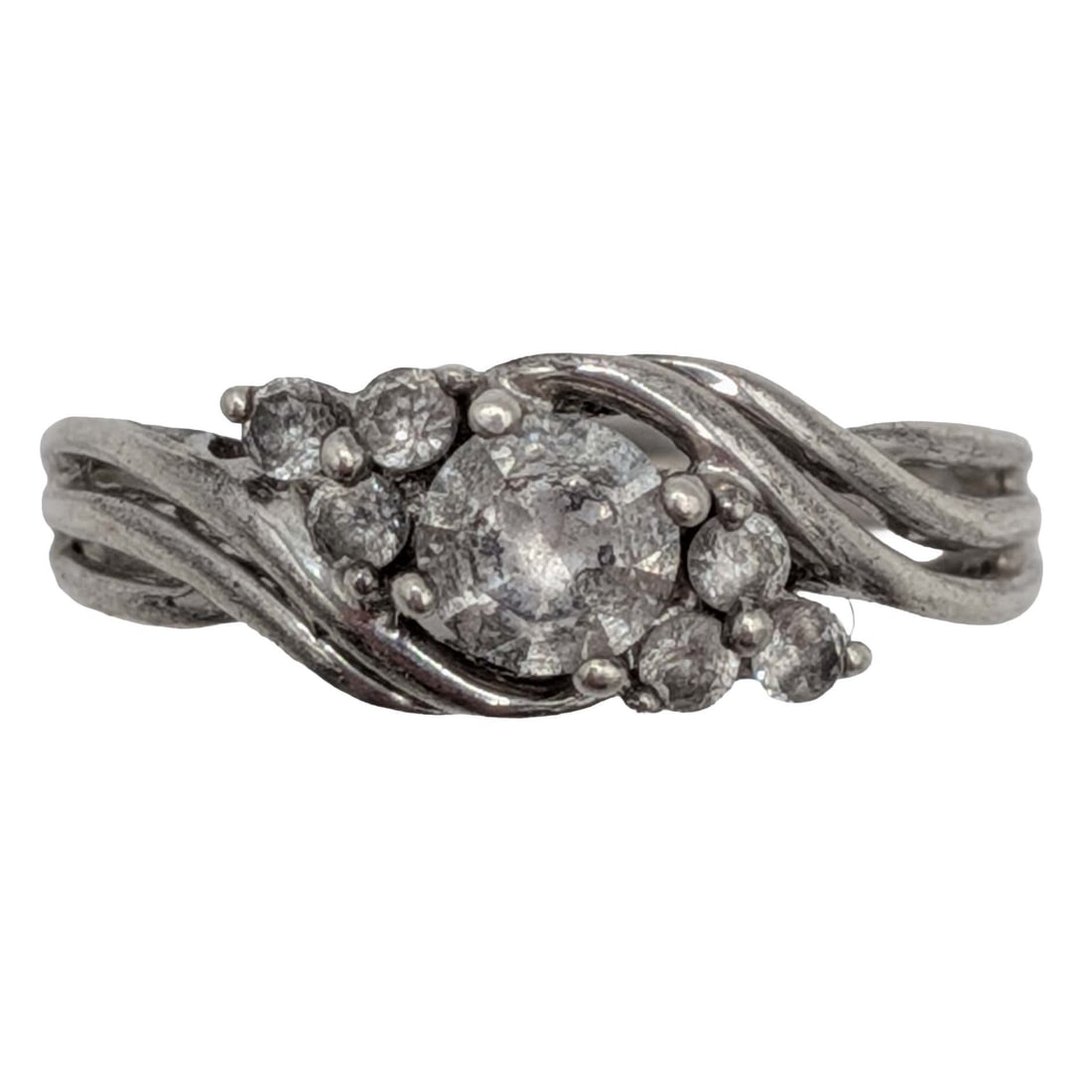 Signed Sterling Silver Blue Topaz Open Scroll Ring Size 6.75: Signed Sterling Silver, Blue Topaz Open Scrollwork Ring. Size 6.75. Signed 925 SUN. 2.8g