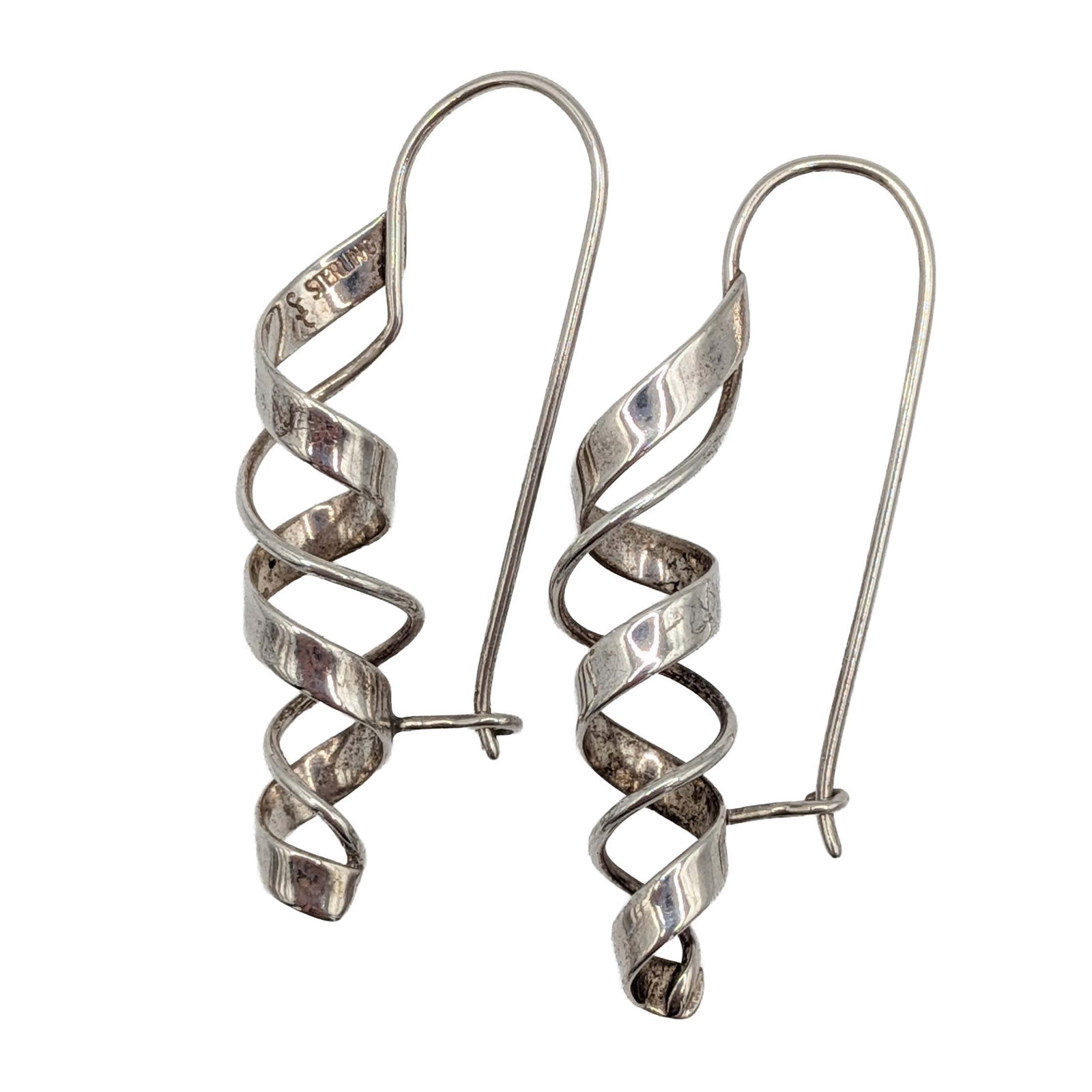 Signed Sterling Silver Double Twist Drop Earrings: Signed Sterling Silver Double Twist Drop Earrings. Signed Sterling symbol. 2.8g