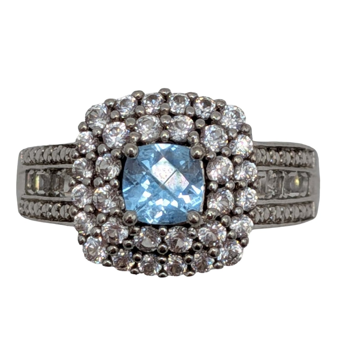 Signed Sterling Silver Topaz Double Halo Ring Size 7 (1 of 4)