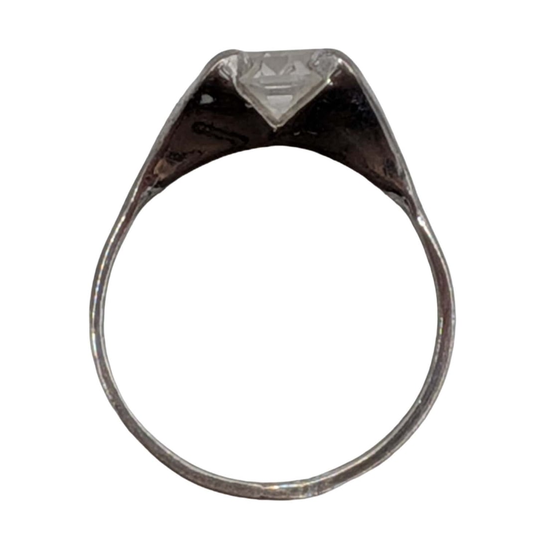 Signed Sterling Silver Rhinestone Split Setting Solitaire Ring Size 7 - 3