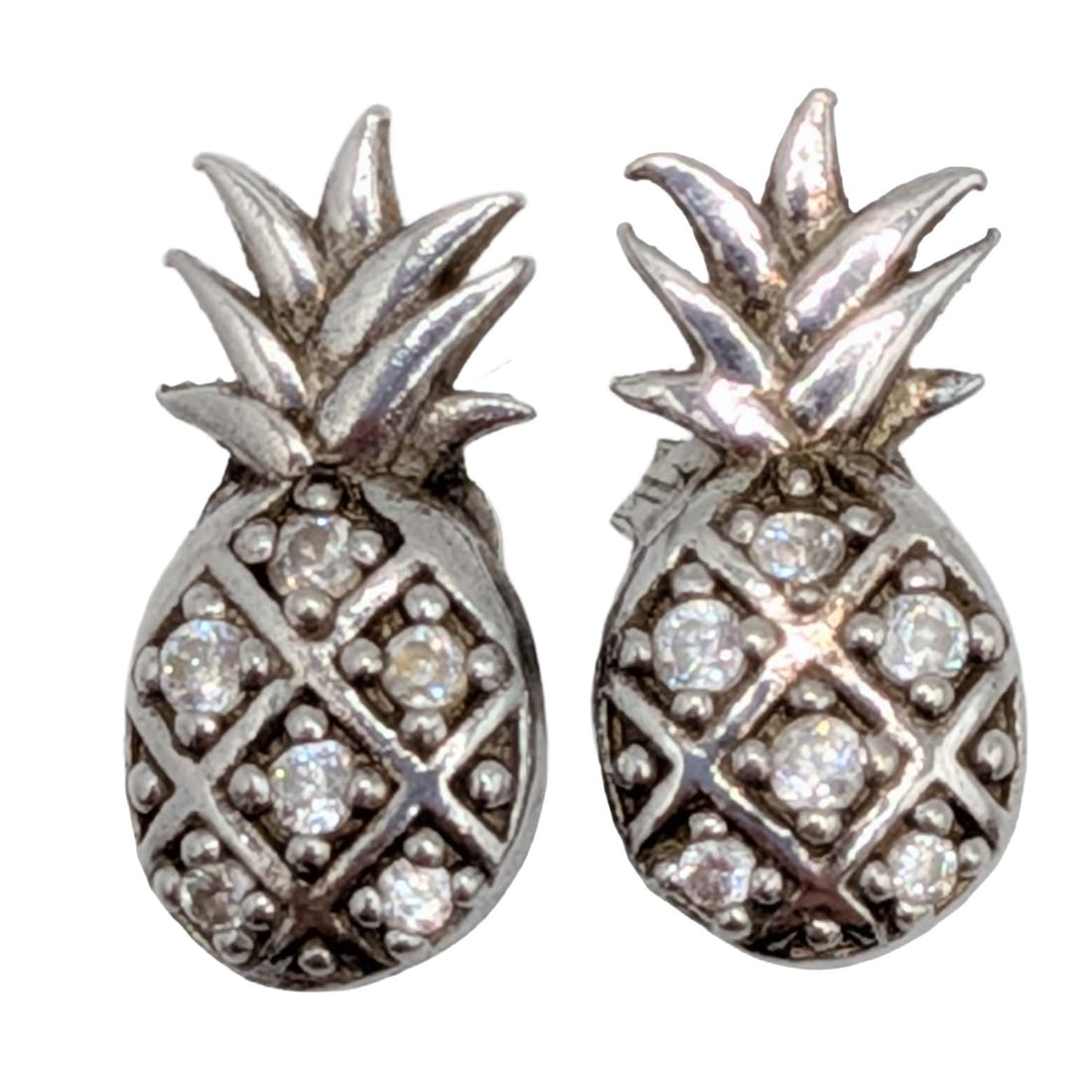 Signed Sterling Silver CZ Pineapple Stud Earrings (1 of 4)
