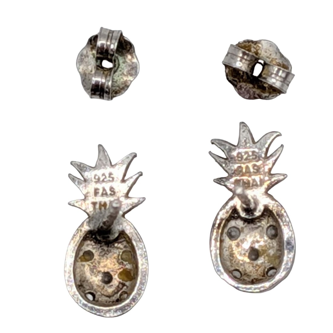 Signed Sterling Silver CZ Pineapple Stud Earrings - 3