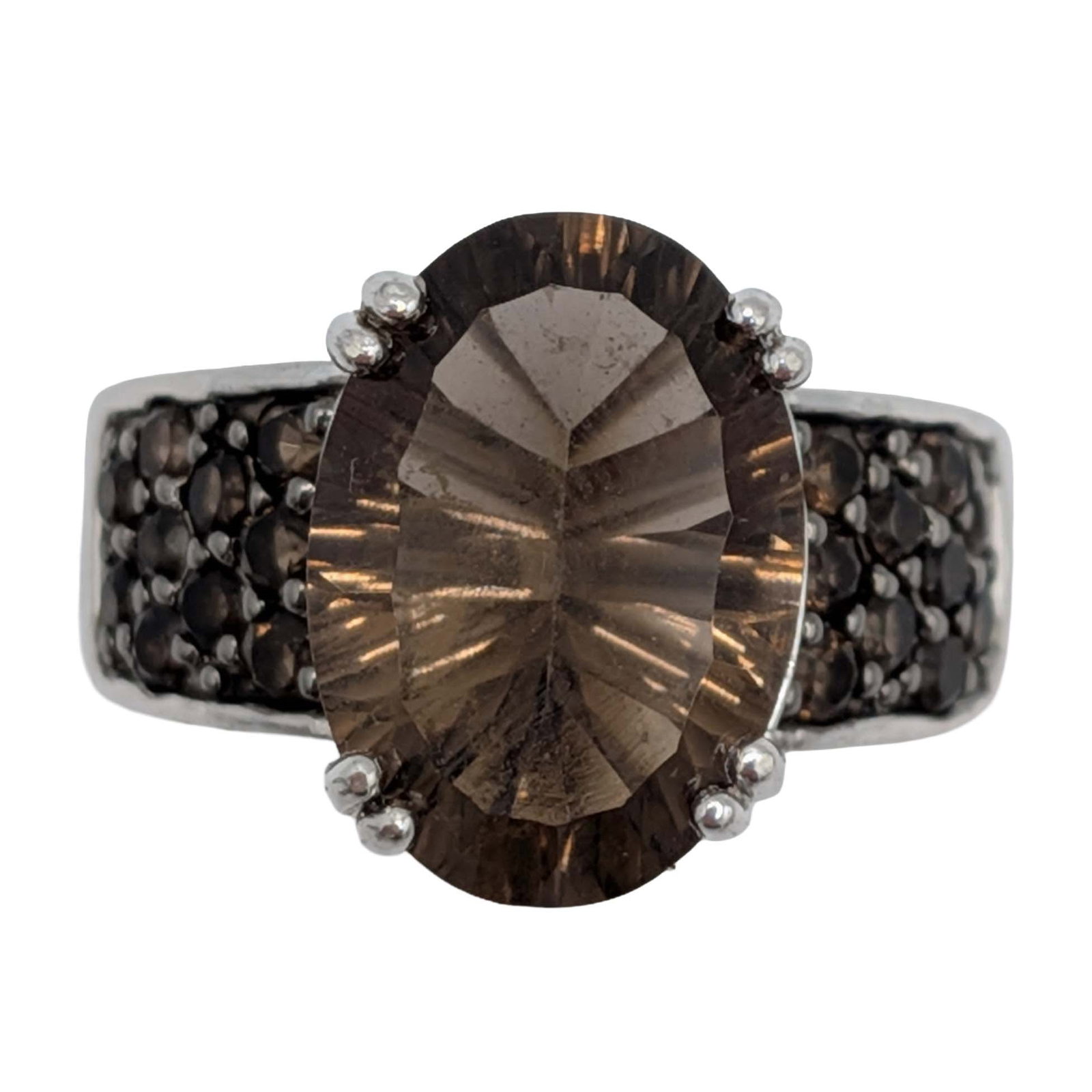 Signed Sterling Silver Smoky Quartz Onyx Ring Size 7 (1 of 6)