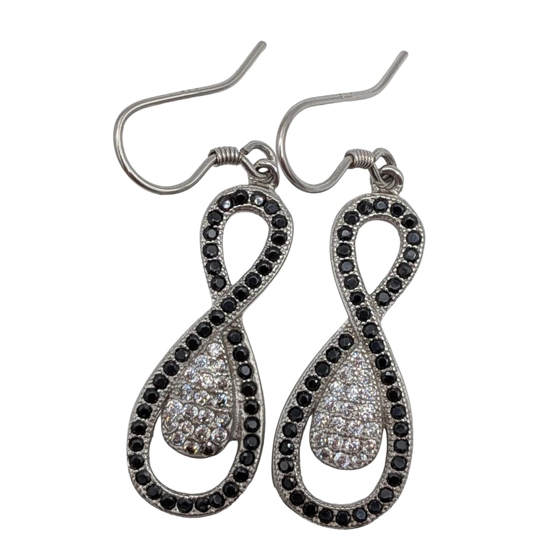 Sterling Silver CZ Two Tone Infinity Dangle Earrings (1 of 3)