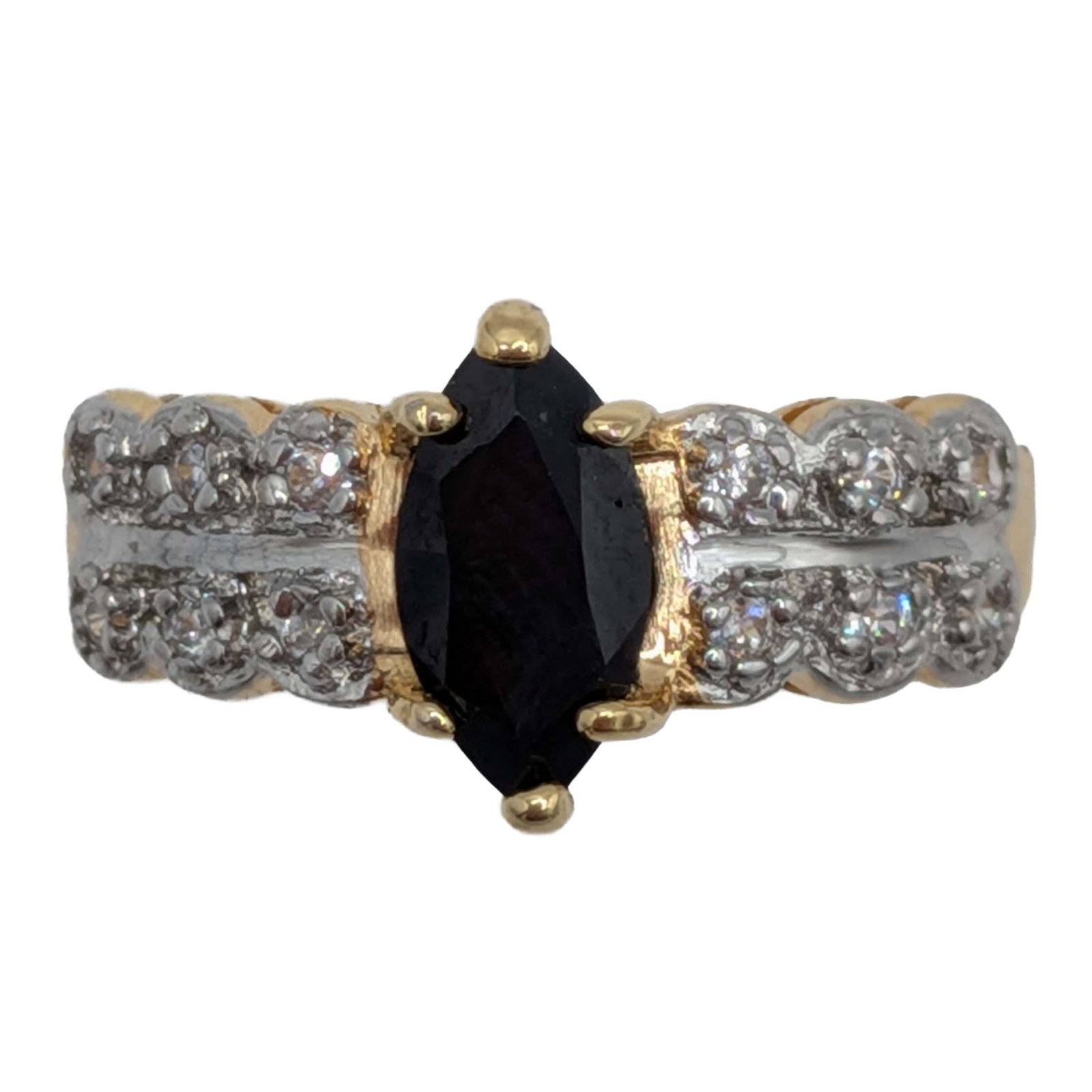 Signed Gold Over Sterling Silver Sapphire CZ Marquise Cut Ring Size 8: Signed Gold Over Sterling Silver, Sapphire, CZ Marquise Cut Ring. Size 8. Signed DBJ 925. 3.8g