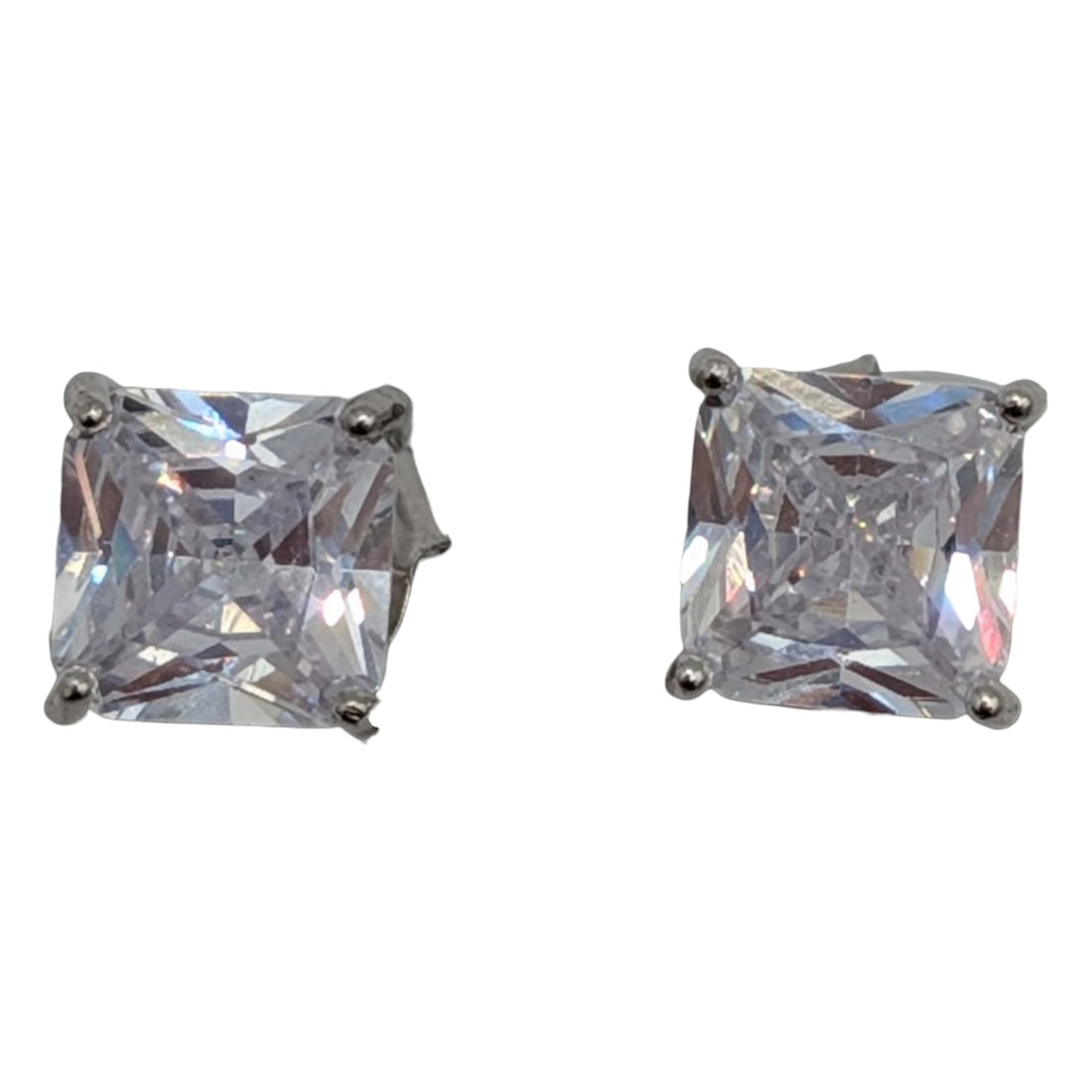 Signed Sterling Silver CZ Princess Cut Stud Earrings: Signed Sterling Silver, CZ Princess Cut Stud Earrings. Signed y symbol 925 China. 1.4g
