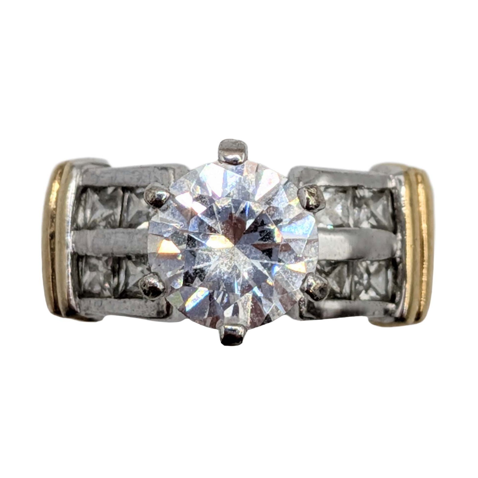 Signed Gold Over Sterling Silver CZ Solitaire Ring Size 5.75 (1 of 5)