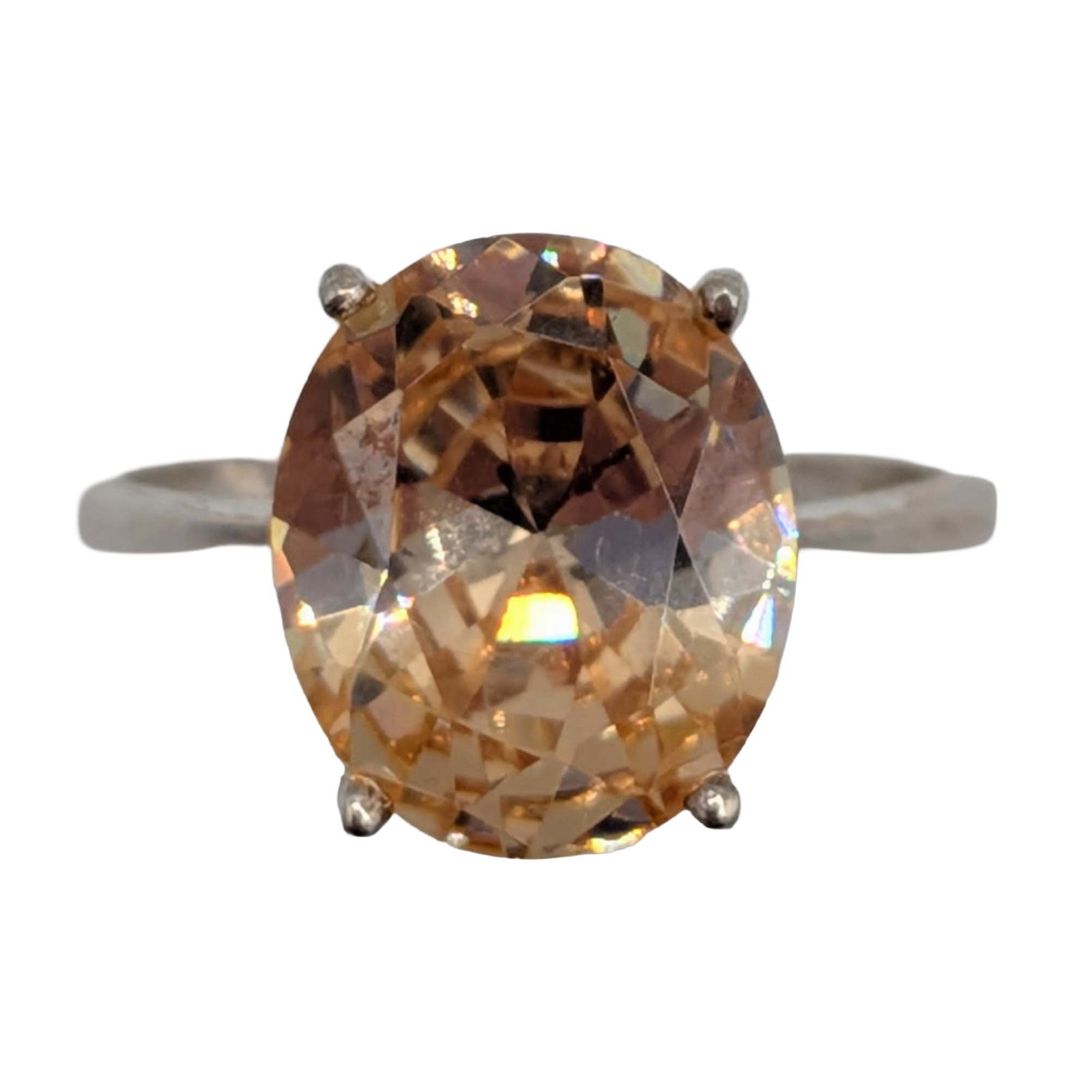 Sterling Silver Yellow Rhinestone Oval Solitaire Ring Size 7.25: Sterling Silver, Yellow Rhinestone Oval Solitaire Ring. Size 7.25. Signed 925. 3.1g