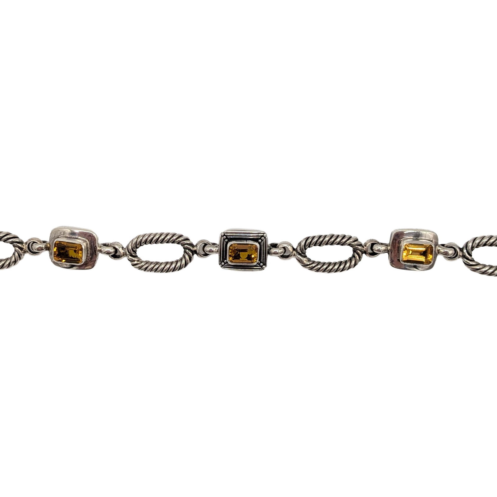 Signed Sterling Silver Citrine Twisted Oval Link Bracelet (1 of 5)