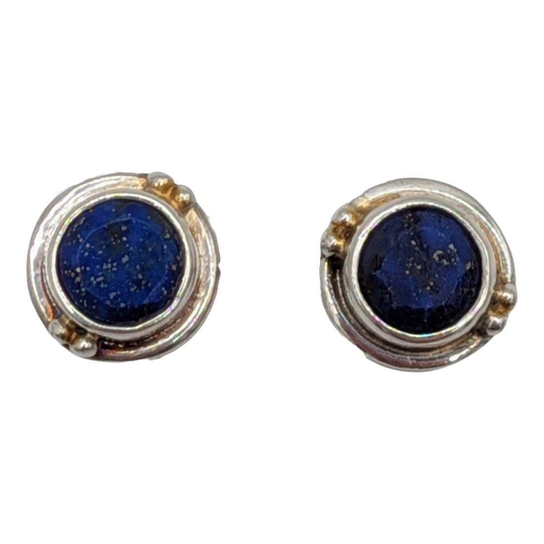 Sterling Silver Lapis Lazuli Bezel Set Stud Earrings: Sterling Silver, Lapis Lazuli Bezel Set Stud Earrings. Signed 925. 2.4g