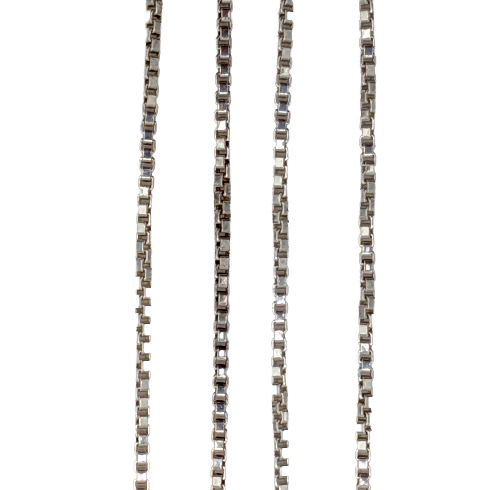 Signed Italy Sterling Silver Box Chain Necklace: Signed Italy Sterling Silver 1mm Box Chain Necklace. 25in Length. Signed 925 Italy 15g in diamond. 2.6g