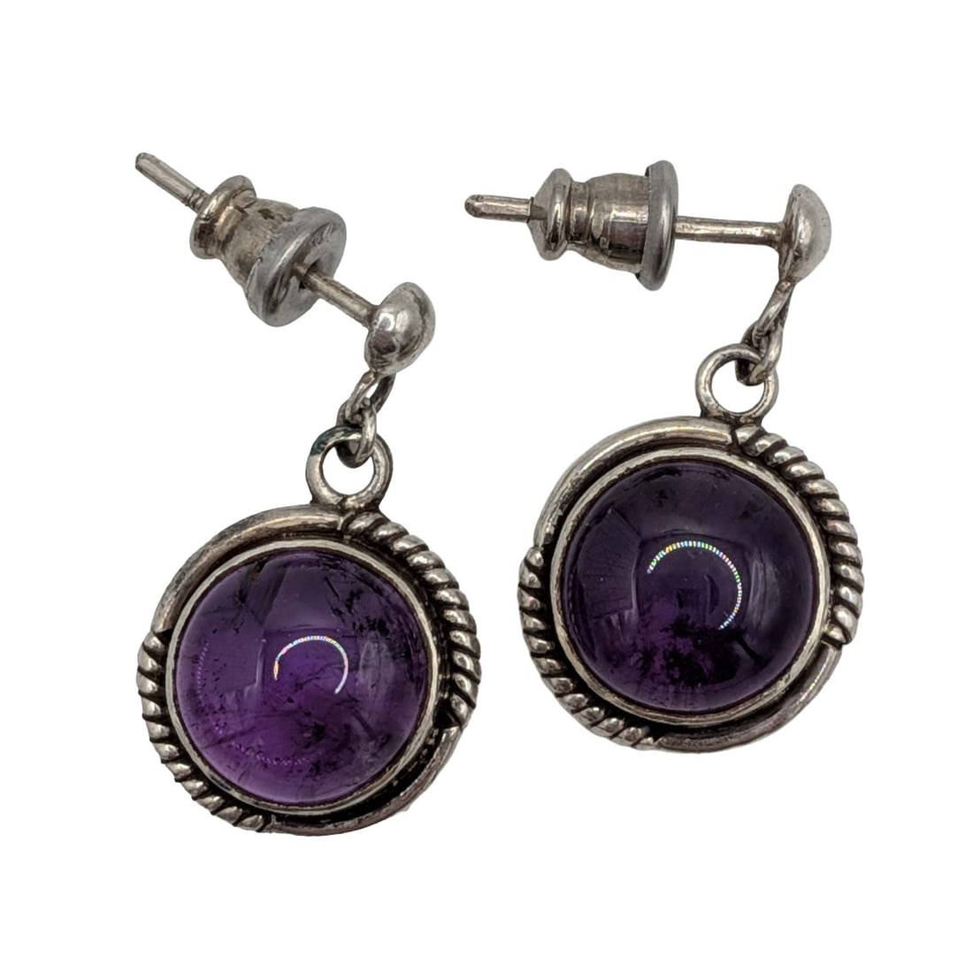 Sterling Silver Amethyst Round Drop Stud Earrings (1 of 4)