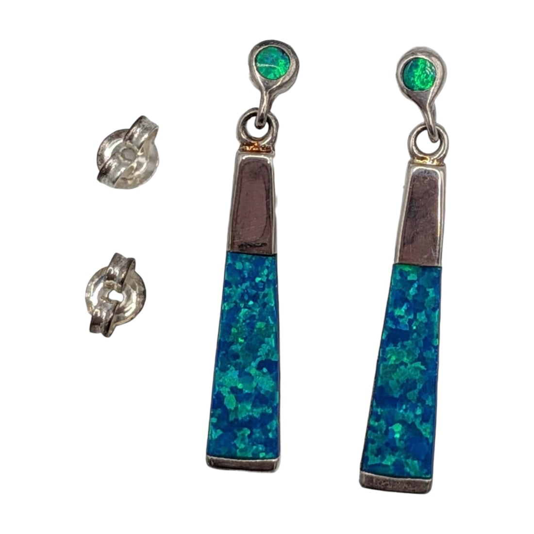 Sterling Silver Opal Inlay Bar Drop Stud Earrings (1 of 3)