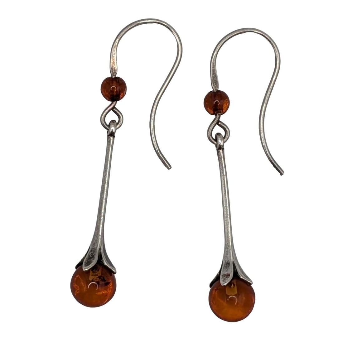 Handmade Sterling Silver Amber Dangle Earrings (1 of 3)