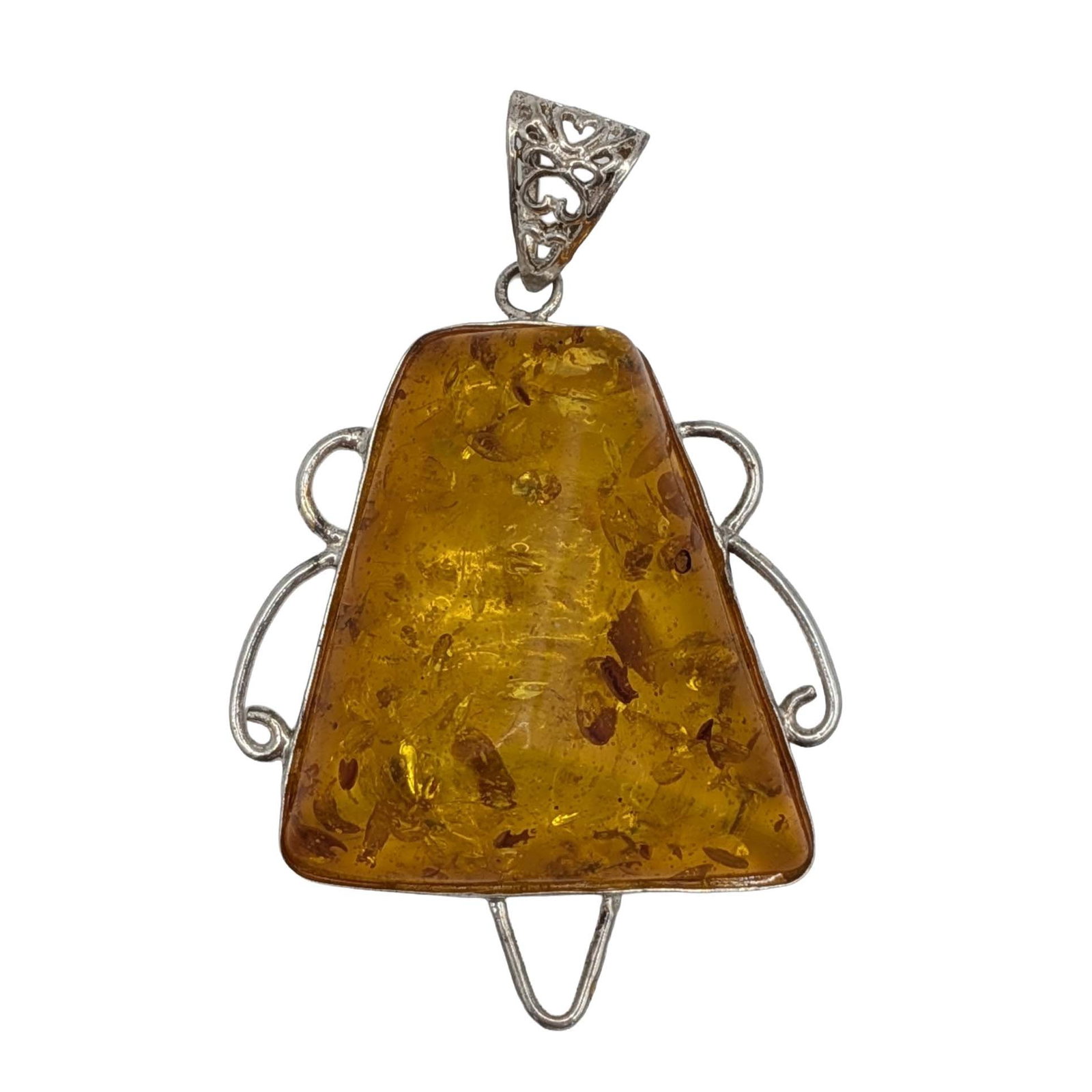 Sterling Silver Amber Large Wire Framed Pendant (1 of 4)