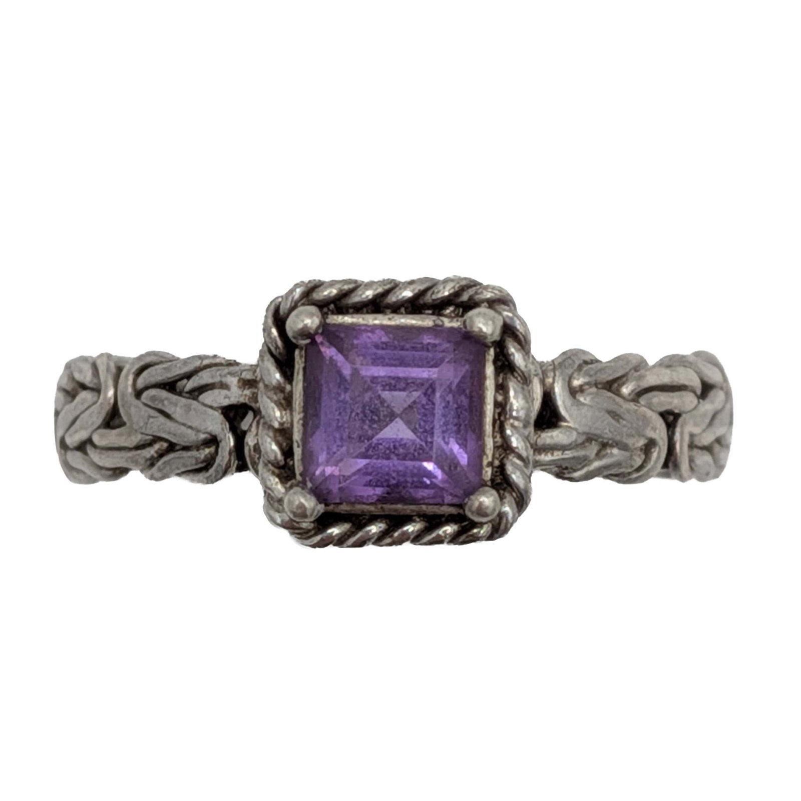 Signed Turkey Sterling Silver Amethyst Byzantine Band Solitaire Ring Size 7.75 (1 of 4)