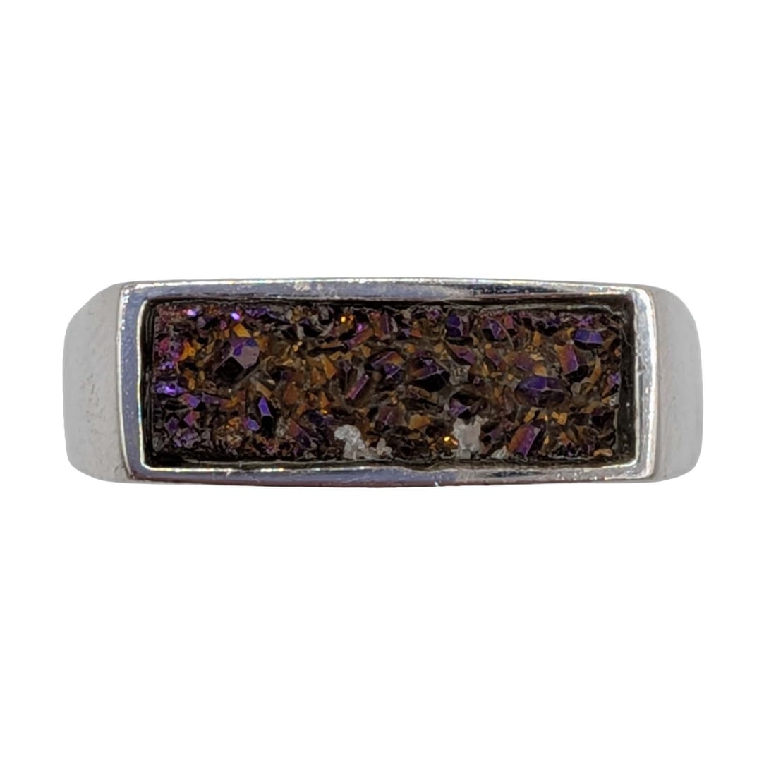 Signed Sterling Silver Purple Druzy Quartz Inlay Bar Band Ring Size 9: Signed Sterling Silver, Purple Druzy Quartz Inlay Bar Band Ring. Size 9. Signed 925 PJC China. 3.6g