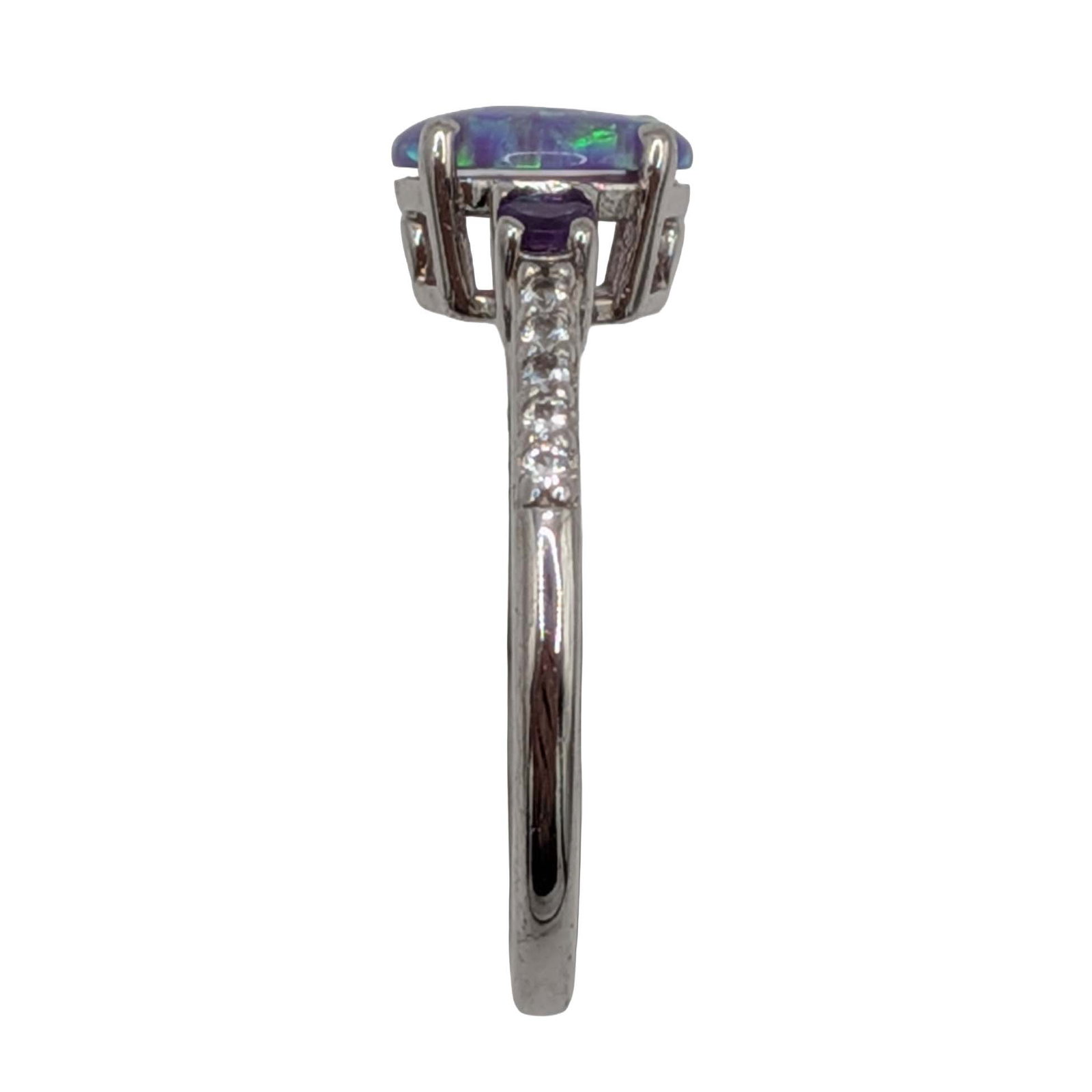 Signed Sterling Silver Multi-Stone Oval Ring Size 7 - 2
