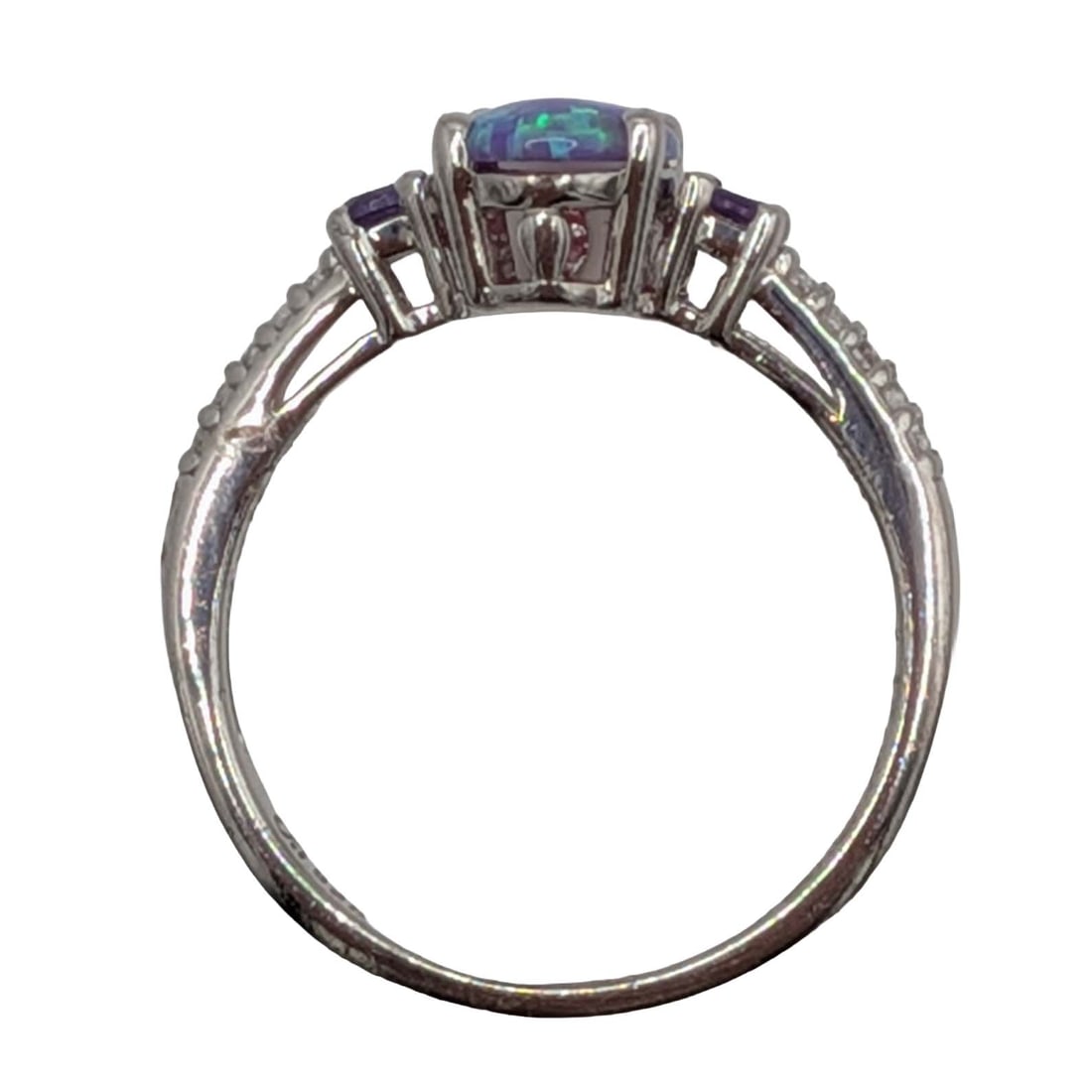 Signed Sterling Silver Multi-Stone Oval Ring Size 7 - 3